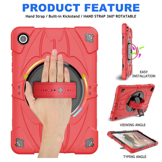 For Samsung Galaxy Tab A9+ Bat Hand Grip Turntable Stand Tablet Case(Red Black) by bashfashion