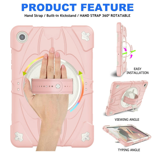 For Samsung Galaxy Tab A9+ Bat Hand Grip Turntable Stand Tablet Case(Pink White) by bashfashion