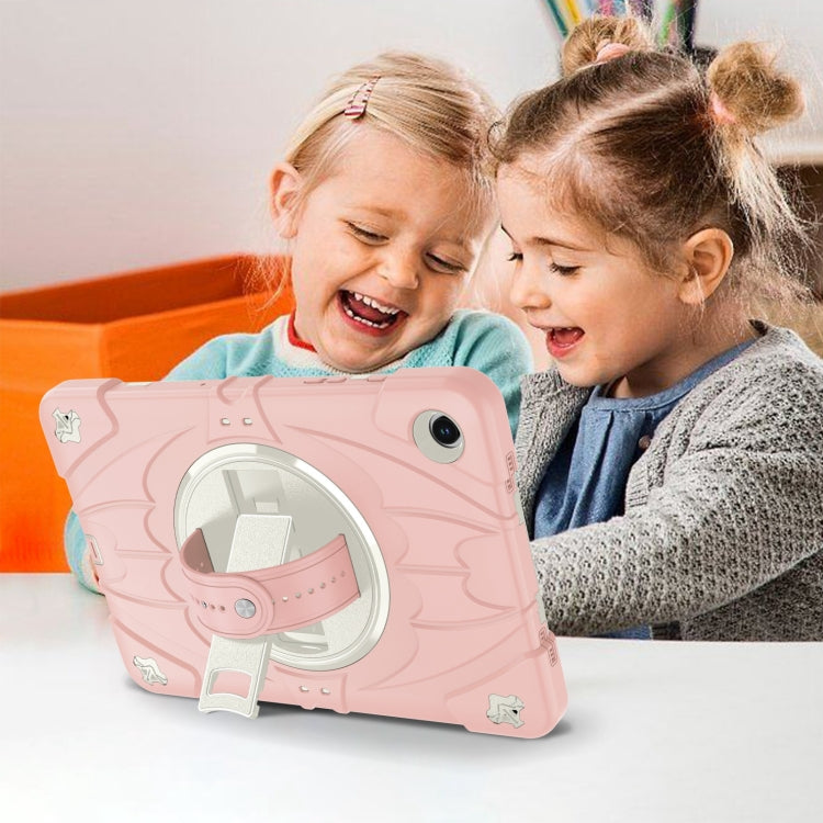 For Samsung Galaxy Tab A9+ Bat Hand Grip Turntable Stand Tablet Case(Pink White) by bashfashion