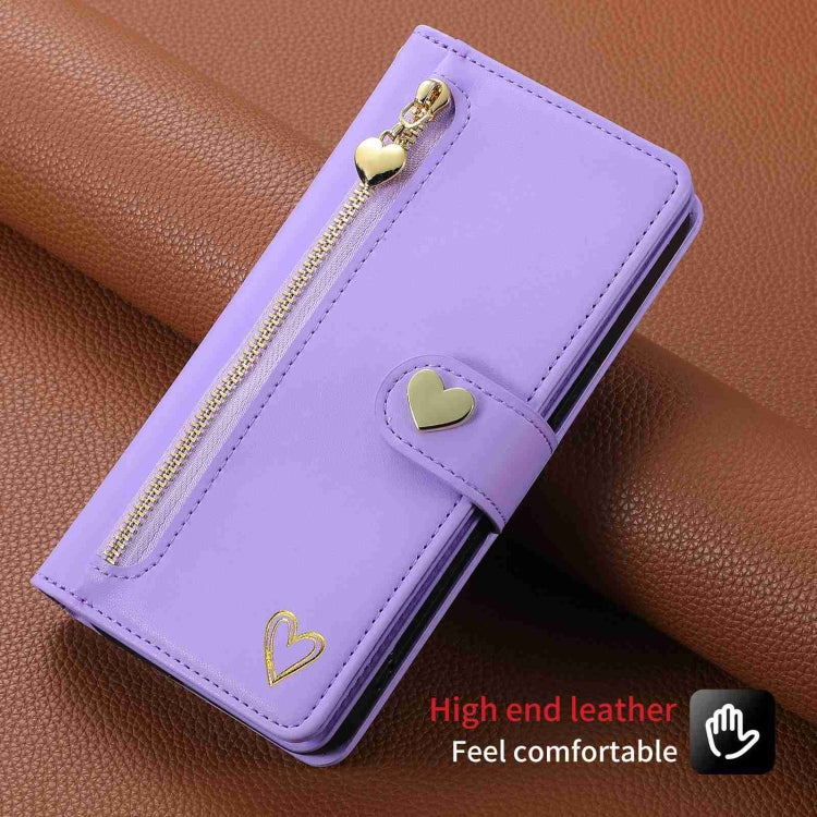 For iPhone 15 POLA Love Multi-Card Slots Zipper Wallet Leather Phone Case(Purple) by POLA