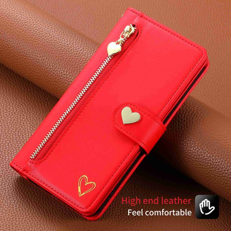 For iPhone 15 Plus POLA Love Multi-Card Slots Zipper Wallet Leather Phone Case(Red) by POLA