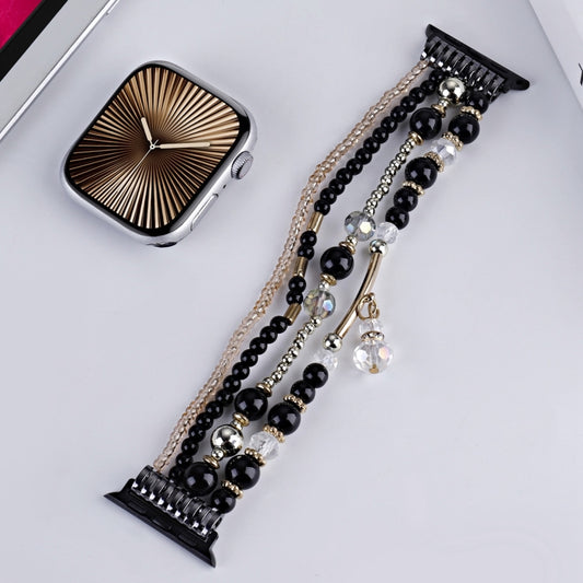 For Apple Watch 46mm / 49mm / 45mm / 44mm Four-row Copper Beads Chain Watch Band(Black) by bashfashion