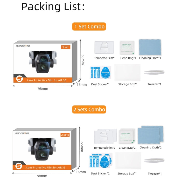 For DJI Air 3S Sunnylife Tempered Glass Film Lens Protector, Quantity:1 Set(Transparent) by Sunnylife