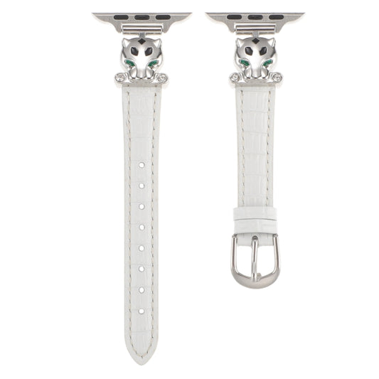 For Apple Watch 46mm / 49mm / 45mm / 44mm Leopard Head Bamboo Texture Leather Watch Band(Silver White) by bashfashion