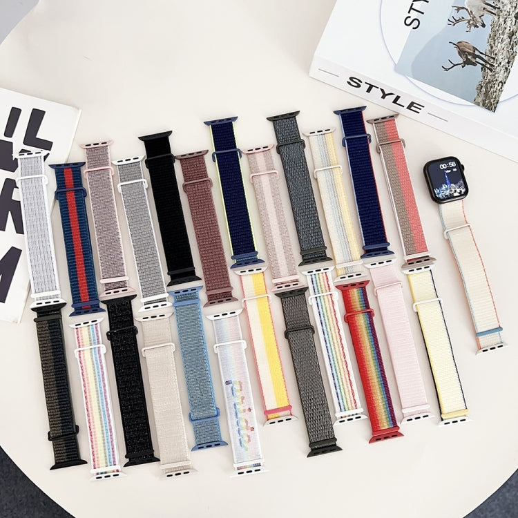 For Apple Watch 46mm / 49mm / 45mm / 44mm Dual Hook and Loop Fastener Nylon Watch Band(White Colorful) by bashfashion