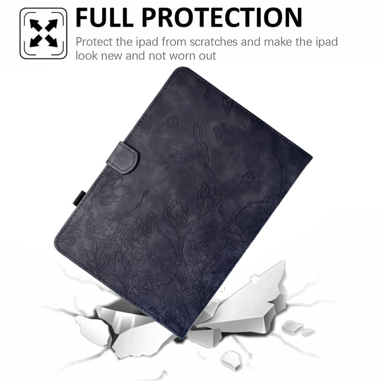 For iPad 10.2 2021 / 10.5 2019 Flowers and Bird Embossed Smart Leather Tablet Case(Black) by bashfashion
