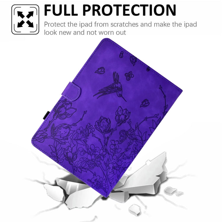 For iPad mini 2024 / mini 6 Flowers and Bird Embossed Smart Leather Tablet Case(Purple) by bashfashion