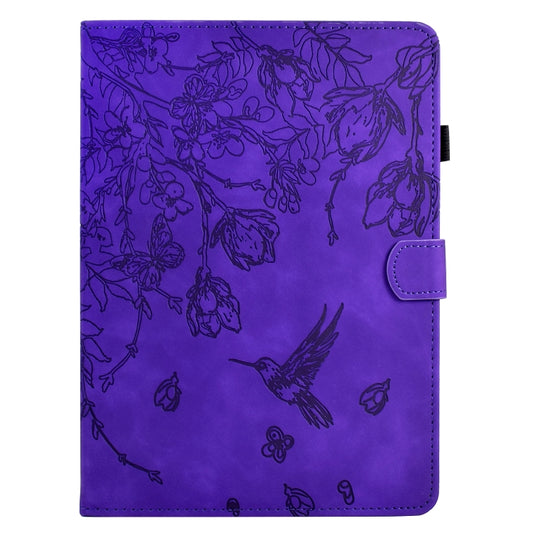 For Samsung Galaxy Tab S5e T720 Flowers and Bird Embossed Smart Leather Tablet Case(Purple) by bashfashion
