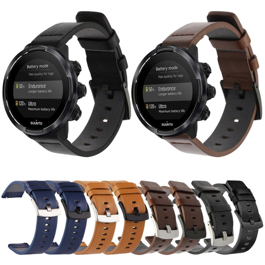 For Suunto 9 / Suunto 7 Steel Buckle 24mm Genuine Leather Watch Band(Brown Black) by bashfashion