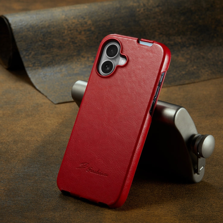 For iPhone 16 Fierre Shann 64 Texture Vertical Flip PU Leather Phone Case(Red) by FIERRE SHANN