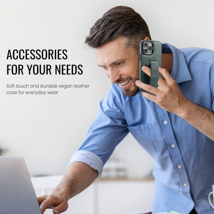 For iPhone 13 Pro Max Fierre Shann Oil Wax Cow Leather Holder Back Phone Case(Green) by FIERRE SHANN