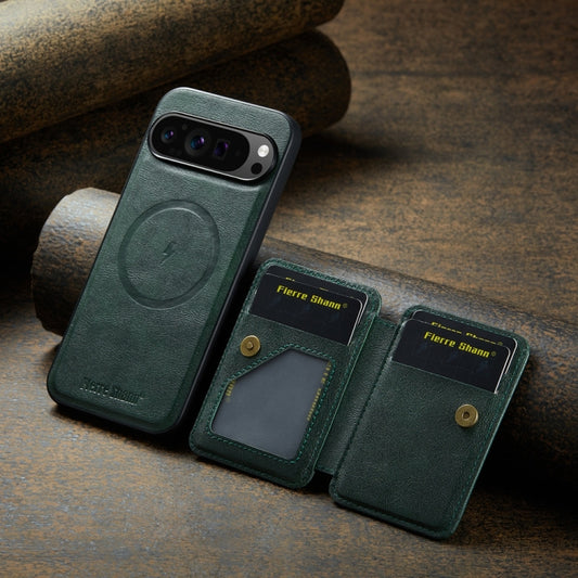 For Google Pixel 9 Pro XL Fierre Shann Cowhide Horizontal Flip Magnetic Card Holder Phone Case(Green) by FIERRE SHANN