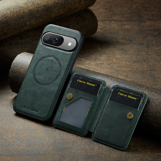 For Google Pixel 9 / 9 Pro Fierre Shann Cowhide Horizontal Flip Magnetic Card Holder Phone Case(Green) by FIERRE SHANN