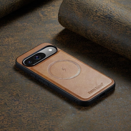 For Google Pixel 9 Pro XL Fierre Shann Cowhide Texture MagSafe Magnetic Phone Case(Brown) by FIERRE SHANN