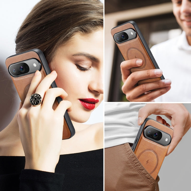 For Google Pixel 9 Pro XL Fierre Shann Cowhide Texture MagSafe Magnetic Phone Case(Brown) by FIERRE SHANN