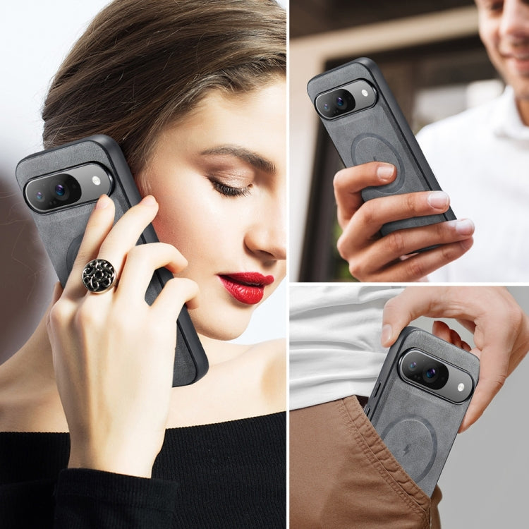 For Google Pixel 9 Pro XL Fierre Shann Cowhide Texture MagSafe Magnetic Phone Case(Grey) by FIERRE SHANN