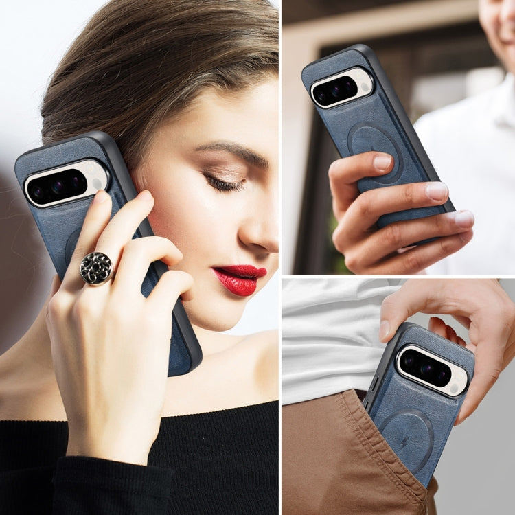 For Google Pixel 9 / 9 Pro Fierre Shann Cowhide Texture MagSafe Magnetic Phone Case(Blue) by FIERRE SHANN