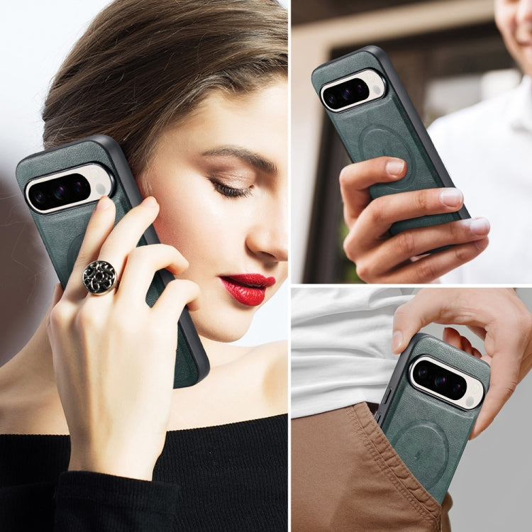 For Google Pixel 9 / 9 Pro Fierre Shann Cowhide Texture MagSafe Magnetic Phone Case(Green) by FIERRE SHANN