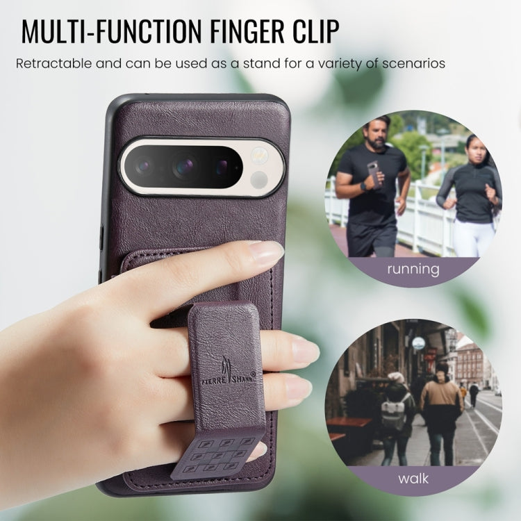 For Google Pixel 9 Pro XL Fierre Shann Oil Wax Cow Leather Card Holder Back Phone Case(Purple) by FIERRE SHANN