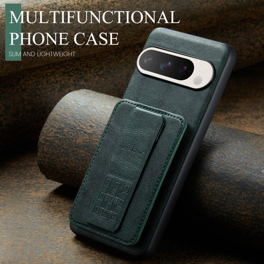 For Google Pixel 9 / 9 Pro Fierre Shann Oil Wax Cow Leather Card Holder Back Phone Case(Green) by FIERRE SHANN