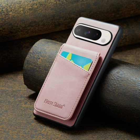 For Google Pixel 9 Pro XL Fierre Shann Crazy Horse Card Holder Back Cover PU Phone Case(Pink) by FIERRE SHANN