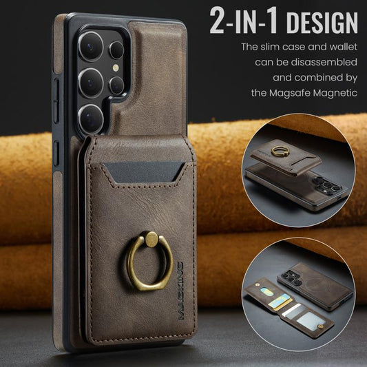 For Samsung Galaxy S25 Ultra 5G MAGKING K1 MagSafe Detachable Wallet RFID Back Cover Phone Case(Coffee) by MAGKING
