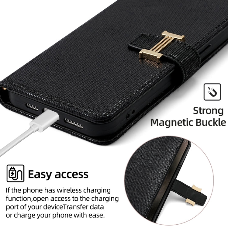 For iPhone 15 Plus POLA Crossbody Chain I-Shape Buckle Sequins Leather Phone Case(Black) by POLA