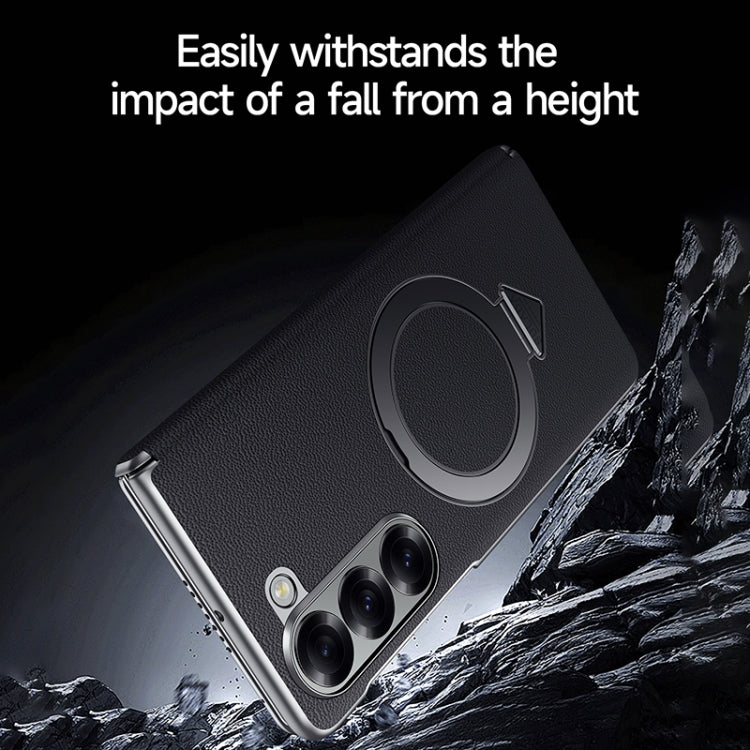 For Samsung Galaxy Z Fold 6 SULADA Top Grain Leather MagSafe Magnetic Holder Phone Case(Black) by SULADA