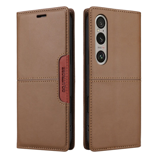 For Sony Xperia 1 VI GQUTROBE G01 RFID Anti-theft Leather Phone Case(Brown) by GQUTROBE