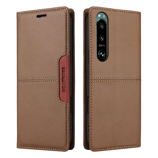 For Sony Xperia 5 III GQUTROBE G01 RFID Anti-theft Leather Phone Case(Brown) by GQUTROBE