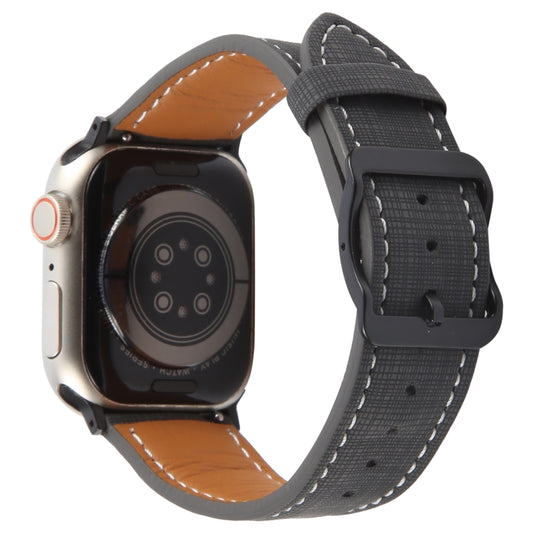 For Apple Watch 46mm / 49mm / 45mm / 44mm Plaid Buckle Microfiber Leather Watch Band(Black) by bashfashion