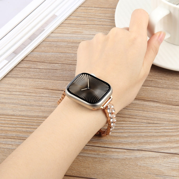 For Apple Watch 46mm / 49mm / 45mm / 44mm Quick Release Leaf Diamond Alloy Slim Watch Band(Gold) by bashfashion