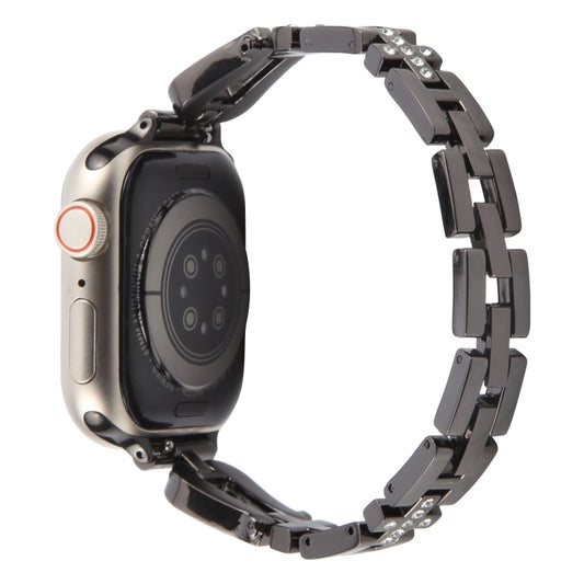 For Apple Watch 46mm / 49mm / 45mm / 44mm Quick Release U-Shaped Diamond Alloy Slim Watch Band(Black) by bashfashion