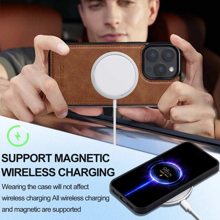 For iPhone 15 Pro LC.IMEEKE L3 Series Detachable RFID Card Bag Magsafe Phone Case(Brown) by LC.IMEEKE
