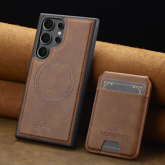 For Samsung Galaxy S23 Ultra 5G LC.IMEEKE L3 Series Detachable RFID Card Bag Magsafe Phone Case(Brown) by LC.IMEEKE