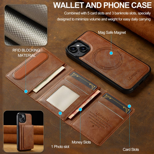 For iPhone 15 LC.IMEEKE L5 Series Detachable RFID Card Bag Magsafe Phone Case(Brown) by LC.IMEEKE