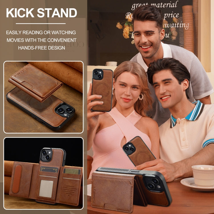 For iPhone 15 Plus / 14 Plus LC.IMEEKE L5 Series Detachable RFID Card Bag Magsafe Phone Case(Brown) by LC.IMEEKE
