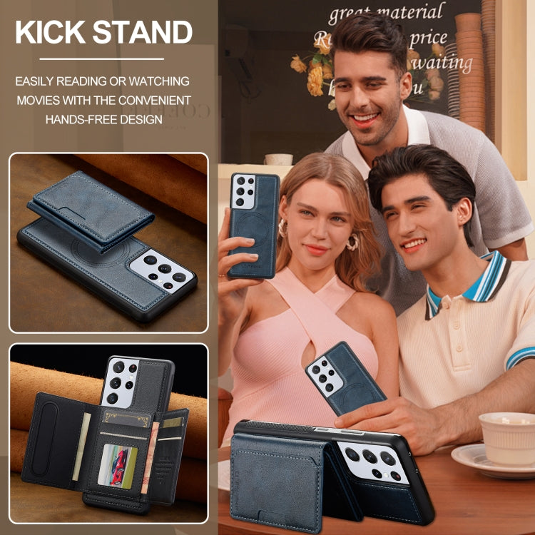 For Samsung Galaxy S21 Ultra 5G LC.IMEEKE L5 Series Detachable RFID Card Bag Magsafe Phone Case(Blue) by LC.IMEEKE