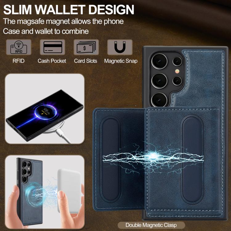 For Samsung Galaxy S25 Ultra 5G LC.IMEEKE L5 Series Detachable RFID Card Bag Magsafe Phone Case(Blue) by LC.IMEEKE