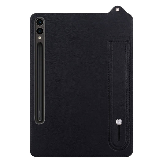 For Samsung Galaxy Tab S10 Ultra/ S11 Ultra TPU Leather Back Tablet Case with Wristband(Black) by bashfashion