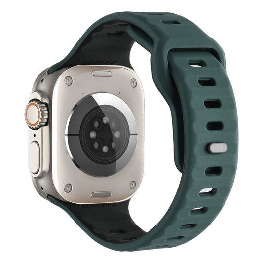 For Apple Watch 42mm / 41mm / 40mm / 38mm Horizontal Stripes Two-Color Silicone Watch Band(Deep Green Black) by bashfashion