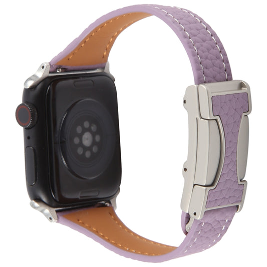 For Apple Watch 46mm / 49mm / 45mm / 44mm Slim Magnetic Buckle Genuine Leather Watch Band(Purple) by bashfashion