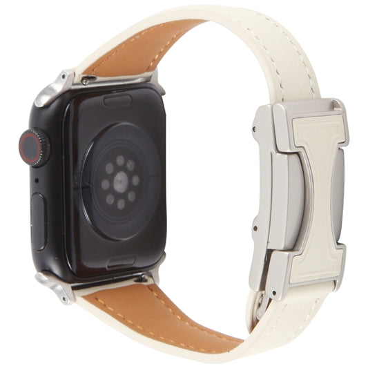 For Apple Watch 46mm / 49mm / 45mm / 44mm Slim Magnetic Buckle Genuine Leather Watch Band(Beige) by bashfashion