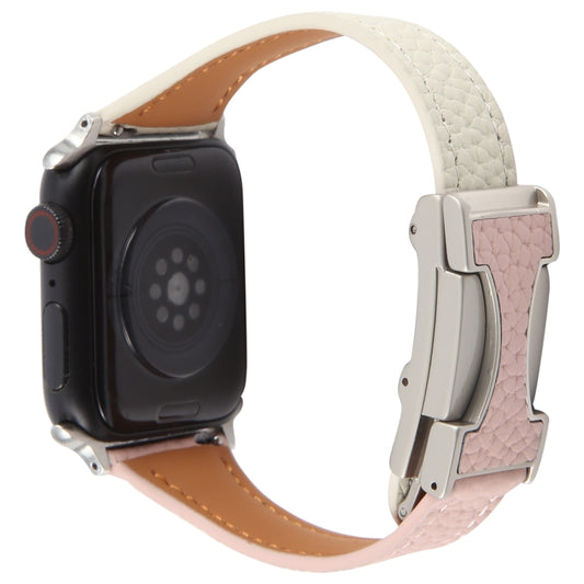 For Apple Watch 42mm / 41mm / 40mm / 38mm Slim Magnetic Buckle Genuine Leather Watch Band(Pink Beige) by bashfashion