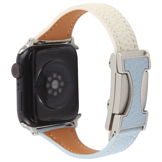 For Apple Watch 42mm / 41mm / 40mm / 38mm Slim Magnetic Buckle Genuine Leather Watch Band(Blue Beige) by bashfashion