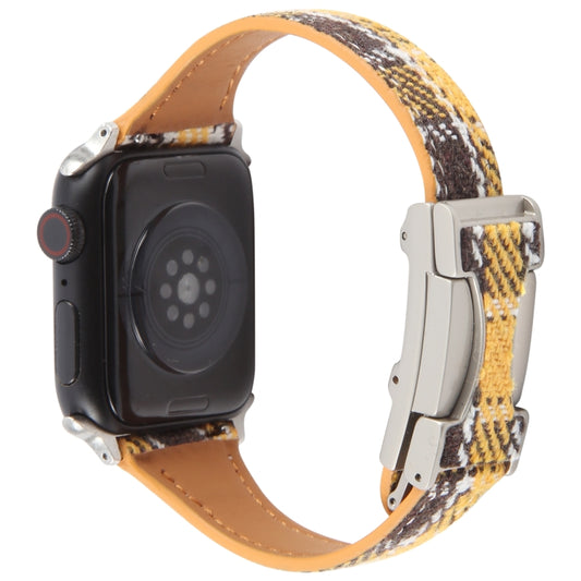 For Apple Watch 46mm / 49mm / 45mm / 44mm Slim Magnetic Buckle Napped Fabric Leather Watch Band(Yellow) by bashfashion