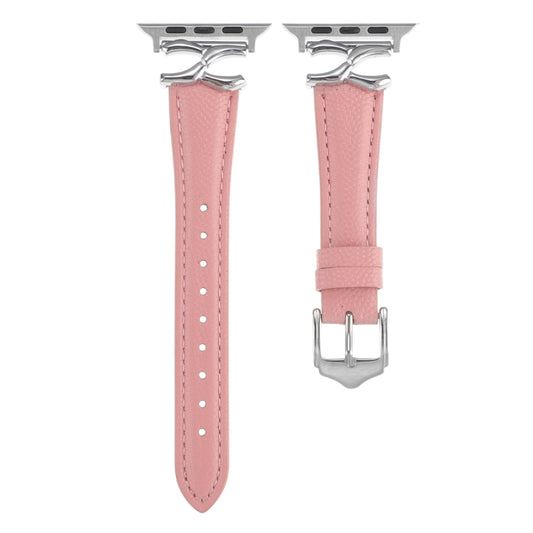For Apple Watch 42mm / 41mm / 40mm / 38mm X-shaped Buckle Genuine Leather Watch Band(Pink) by bashfashion