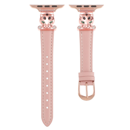 For Apple Watch 42mm / 41mm / 40mm / 38mm Leopard Head Genuine Leather Watch Band(Pink Rose Gold) by bashfashion