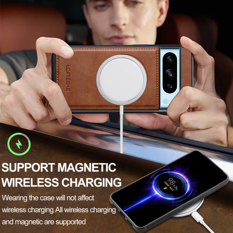 For Google Pixel 8 Pro LC.IMEEKE L3 Series Detachable RFID Card Bag Magsafe Phone Case(Brown) by LC.IMEEKE