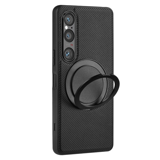 For Sony Xperia 1 V ViLi TCY Series Kevlar Leather Texture Rotating Holder Phone Case(Black) by ViLi